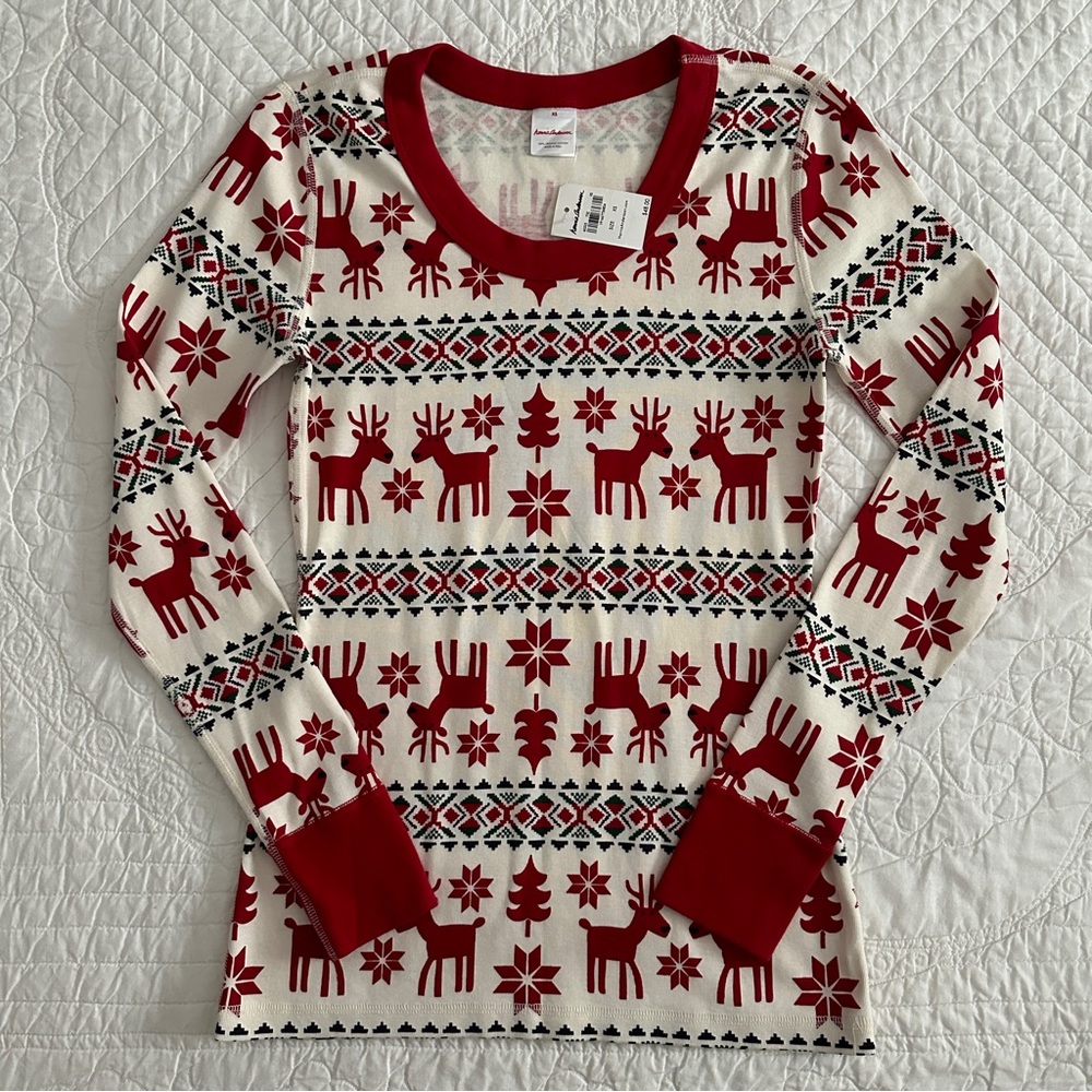 NWT Adult Hanna Andersson Reindeer Fair Isle Long John Pajama Top Shirt